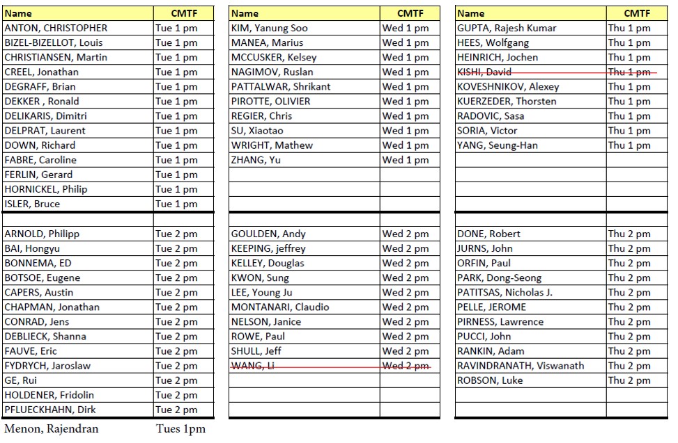 CMTF SCHEDULE